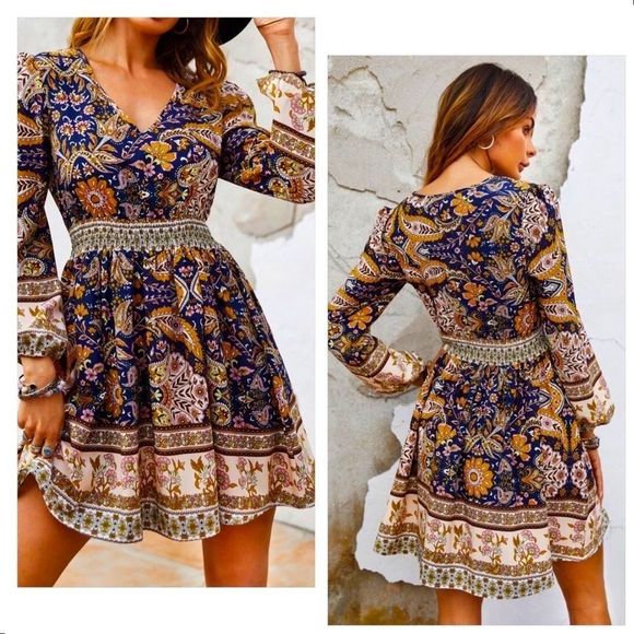 Private Label Dresses & Skirts - NWT! PAISLEY & FLORAL PRINT BOHO LANTERN SLEEVE A-LINE DRESS/TUNIC-SIZE LARGE!